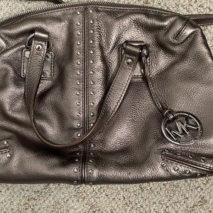 Michael Kors genuine leather handbag in metallic silver